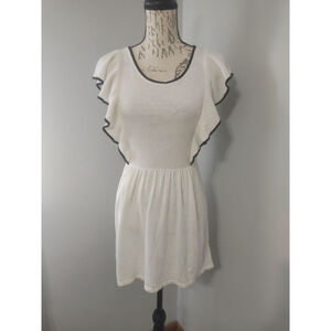 Maternity Motherhood Tunic Top Size S White with Black Trim Ruffle Sleeve